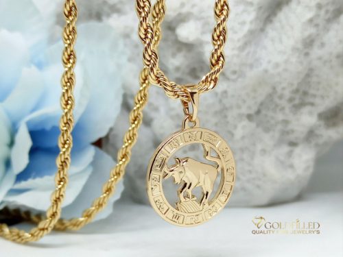 Antialergický náhrdelník Goldfilled 55cm / 3mm + prívesok býk 18K farba