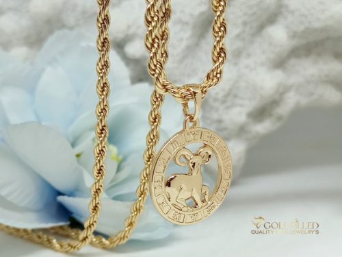 Goldfilled antialergický náhrdelník 55 cm / 3 mm + prívesok Baran 18K farba