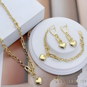   Antialergénny Goldfilled Náhrdelník 45-50cm/4-6mm + Náramok 17-20cm + Náušnice 38mm , farba 14K