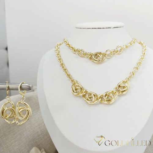 Antialergénny Goldfilled Náhrdelník 45cm/5-19mm + Náramok 17-20cm + Náušnice, farba 14K